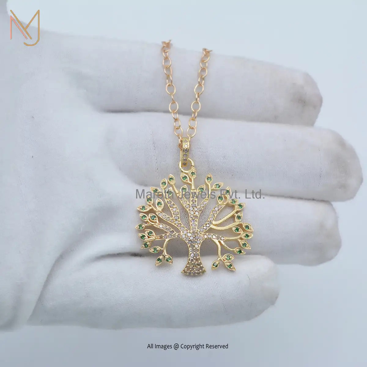 Wholesale 14K Yellow Gold Tsavorite & Cubic Zircon Pendant Jewelry