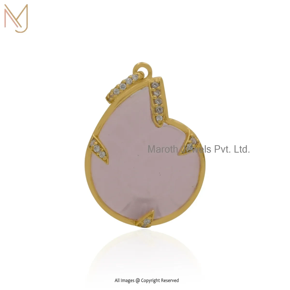 Wholesale 925 Silver Yellow Gold Plated Cubic Zircon & Rose Quartz Kodi Shell Pendant