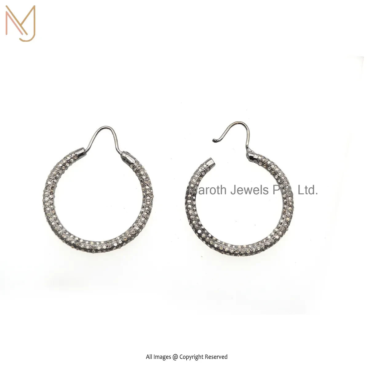 925 Silver Rhodium Plated Pave Diamond Hoop Earring Jewelry Supplier