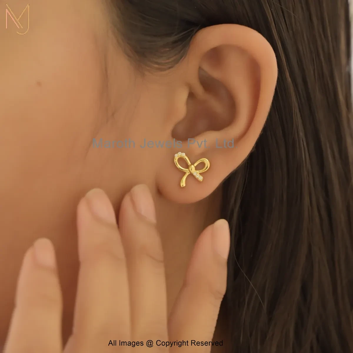 14K Yellow Gold Diamond Cubic Zircon Bow Knot Stud Earring Manufacturer