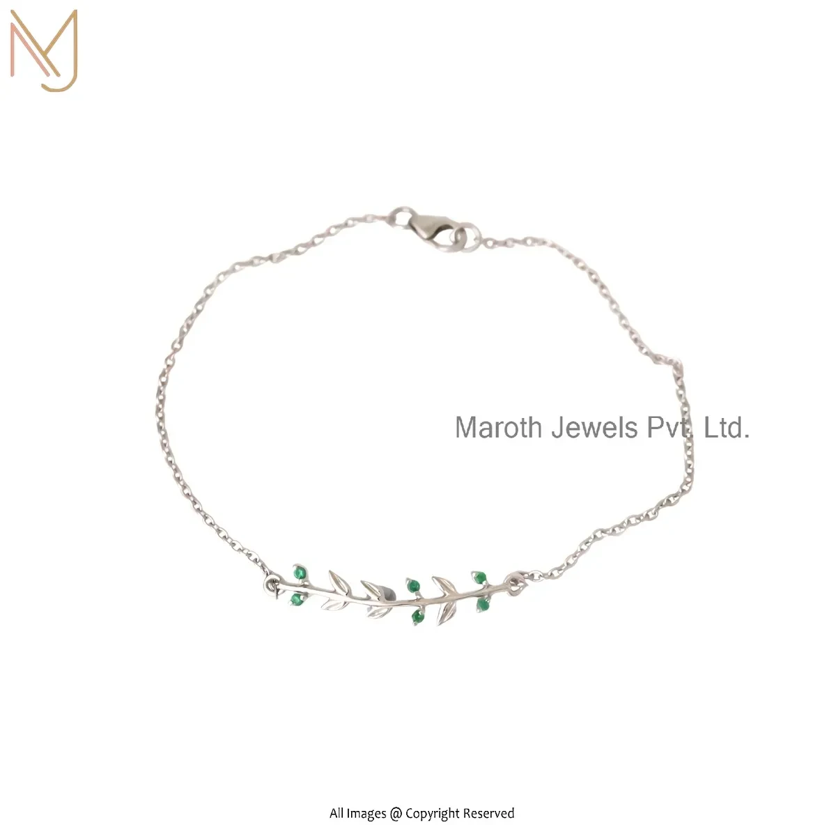 Wholesale 14K Yellow Gold Cubic Zircon Designer Leaf Chain Bracelet