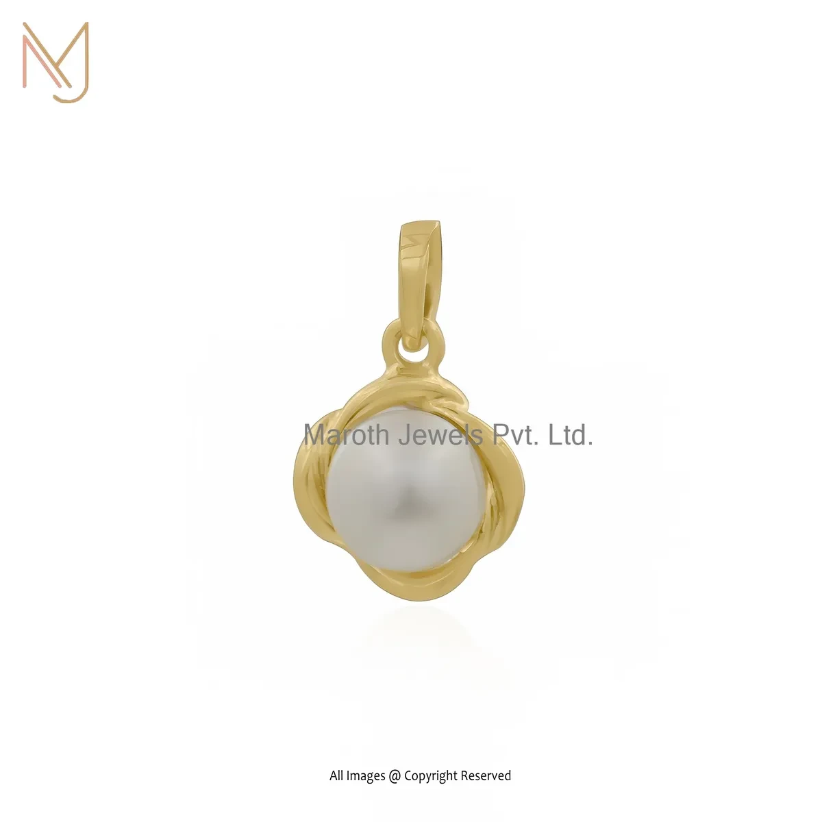 925 Silver Yellow Gold Plated Pearl Pendant Custom Jewelry