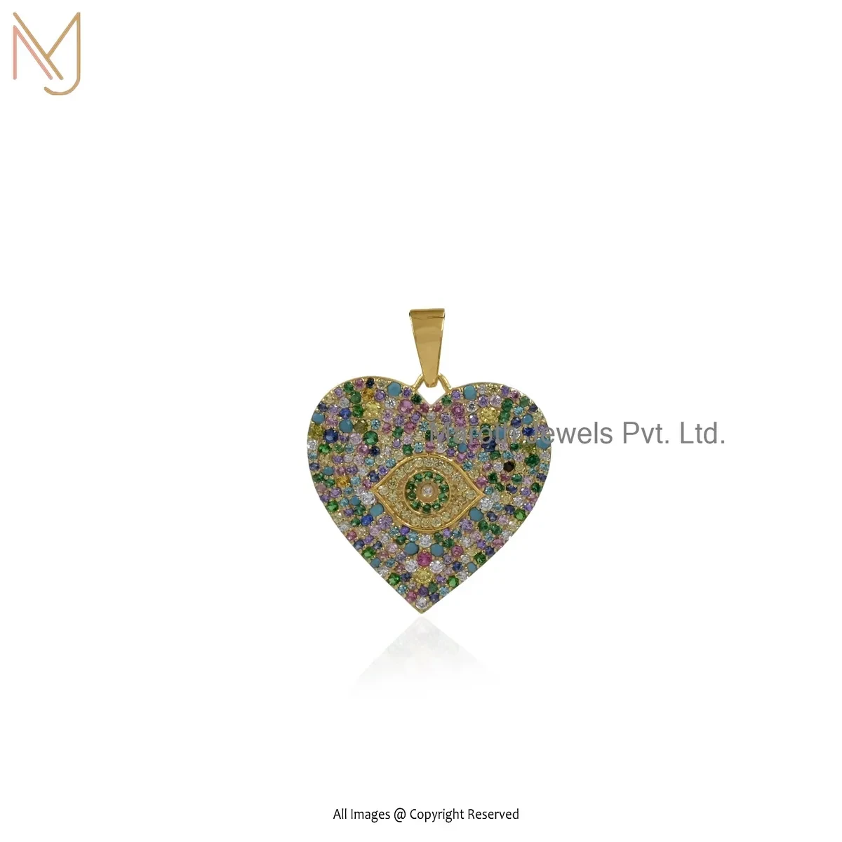 Wholesale 925 Silver Yellow Gold Plated Multi Gemstone Evil Eye Heart Pendant