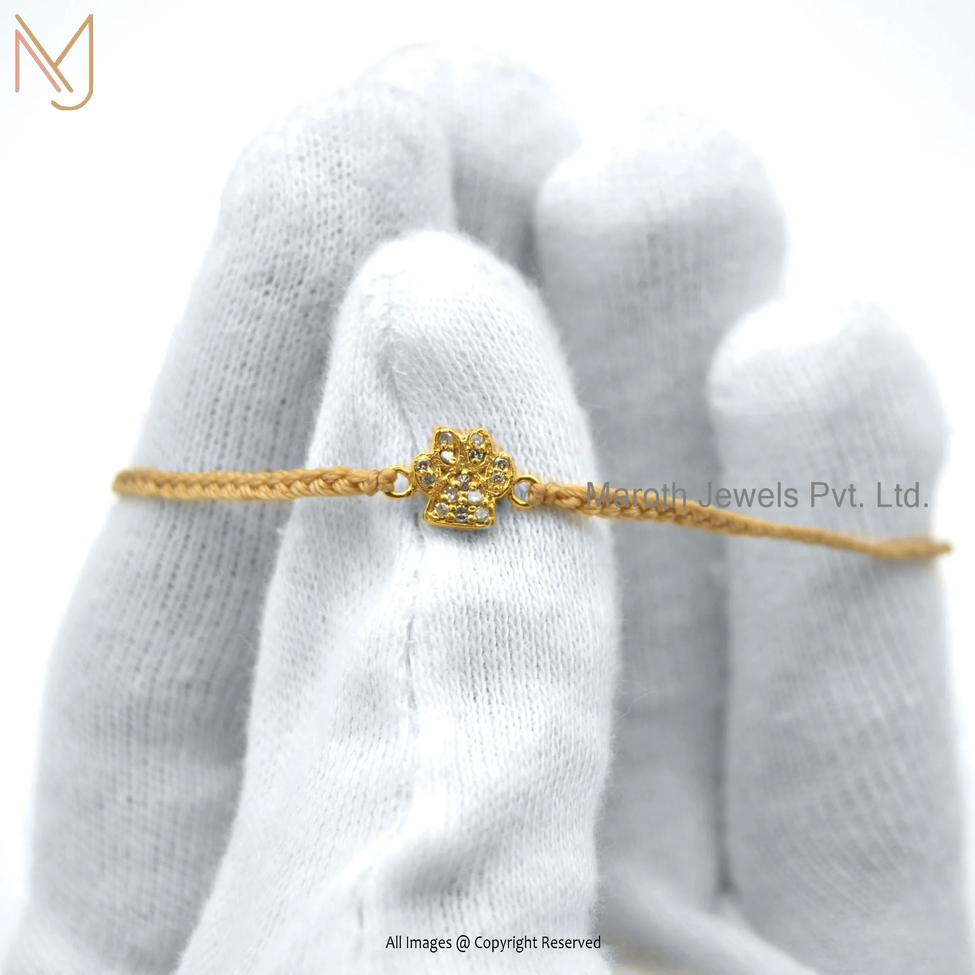 Private Label 14k Yellow Gold Pave Diamond Paw Shape Bracelet Jewelry