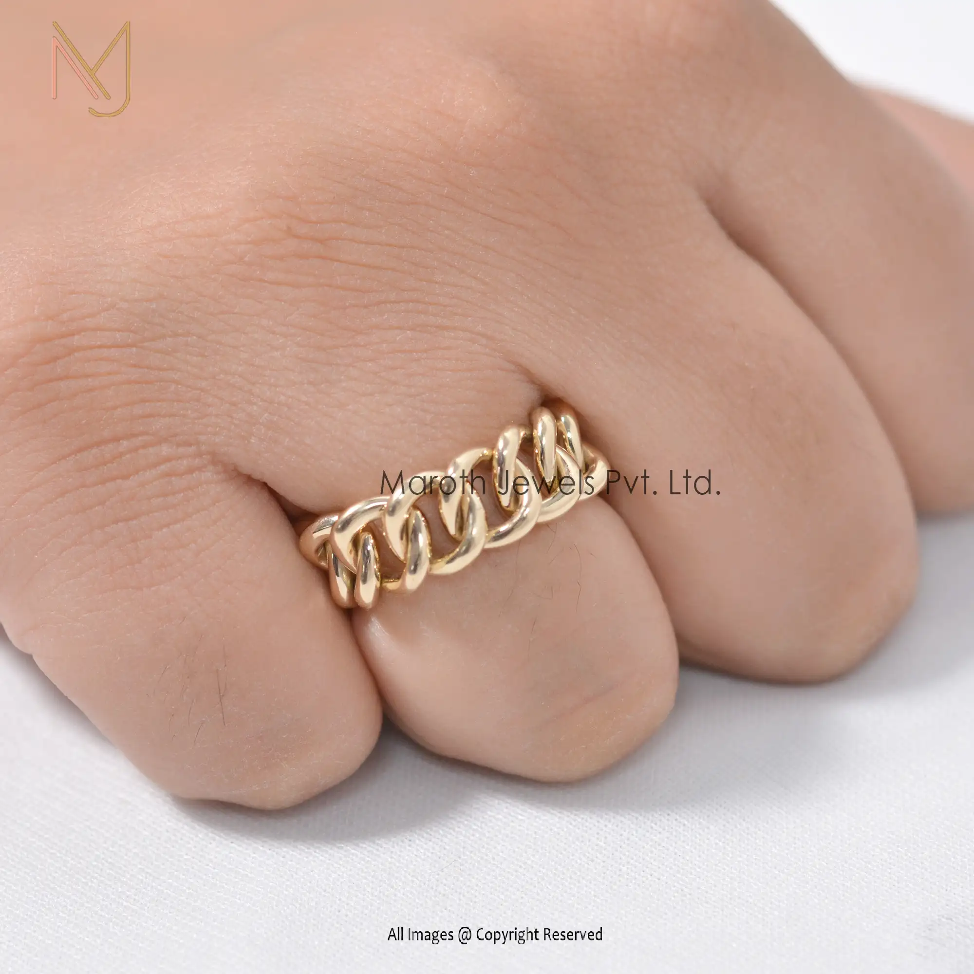 14K Yellow Gold Curb Link Chain Beads Ring Wholesale