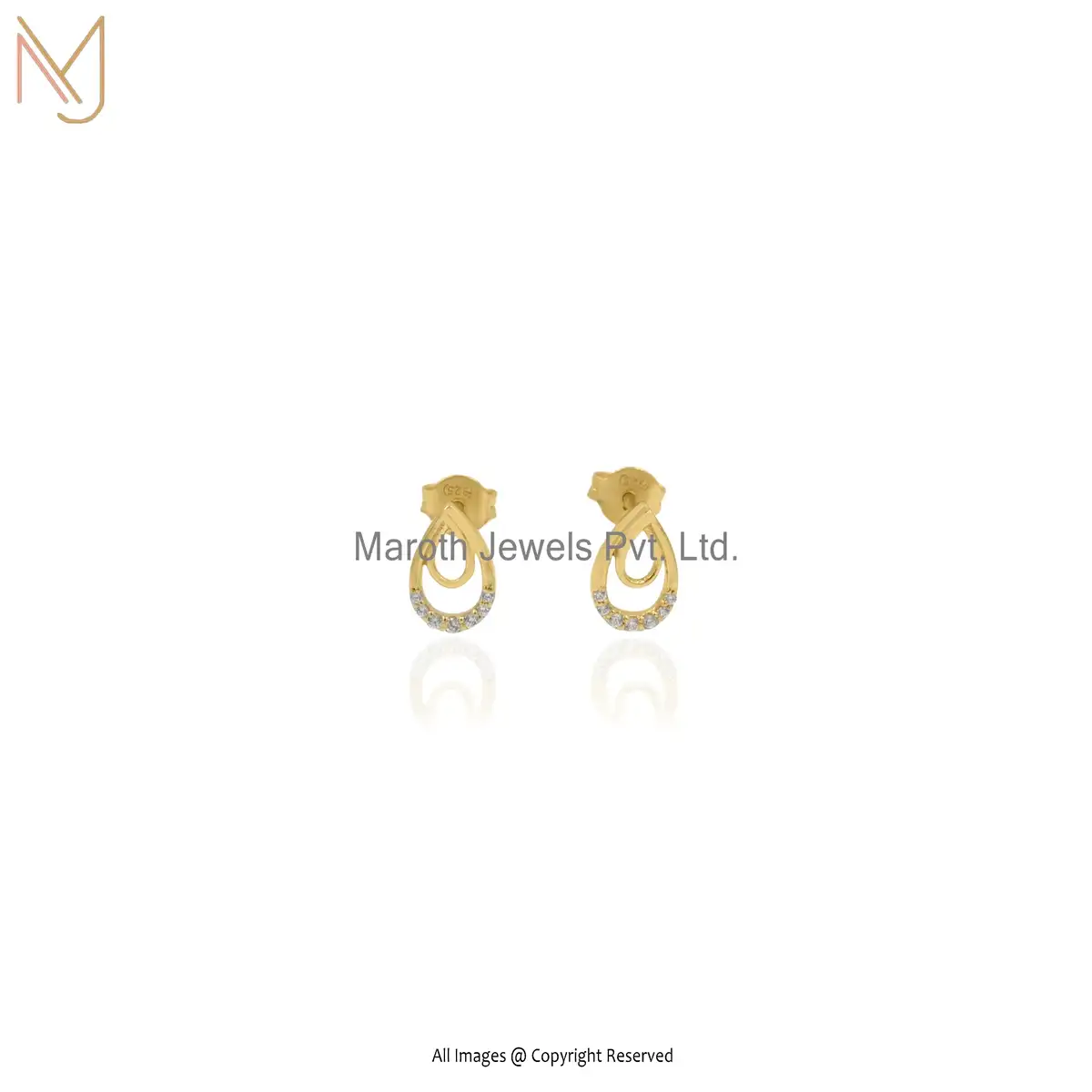 925 Sterling Silver Yellow Gold Plated White Cubic Zircon Earring Manufacturer