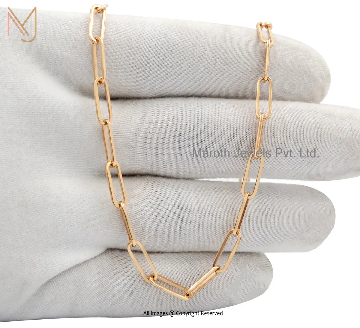 Private Label 14K Yellow Gold Peparclip Chain With Jumpring Necklace