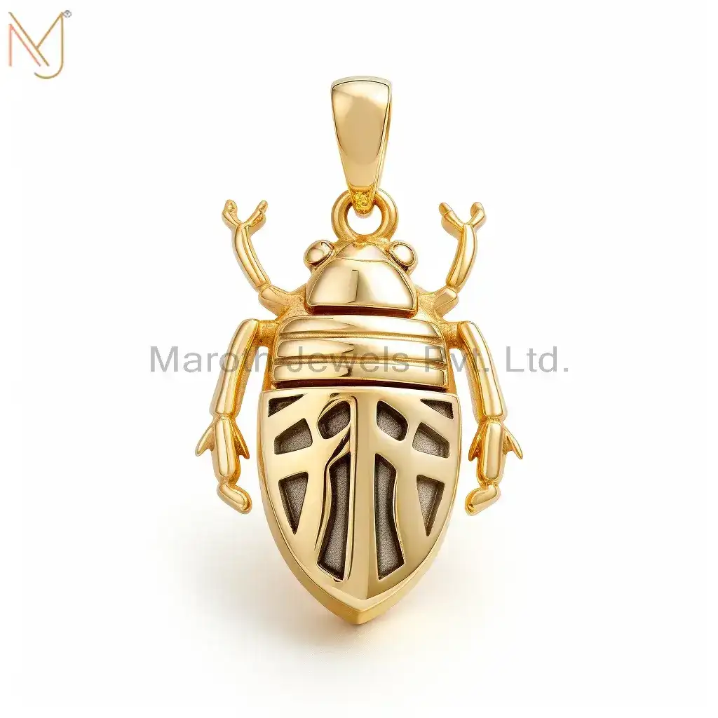 925 Sterling Silver Yellow Gold Plated Scarabs Beetle Charm Pendant Jewelry Manufacturer