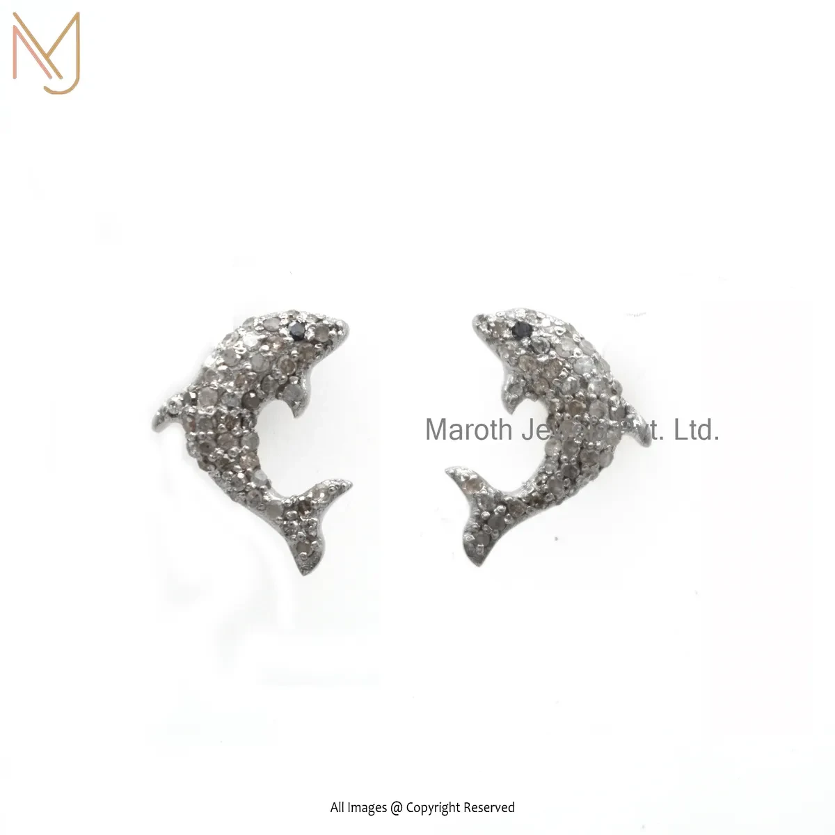 14K White Gold Pave Diamond Dolphin Fish Earring Jewelry Supplier