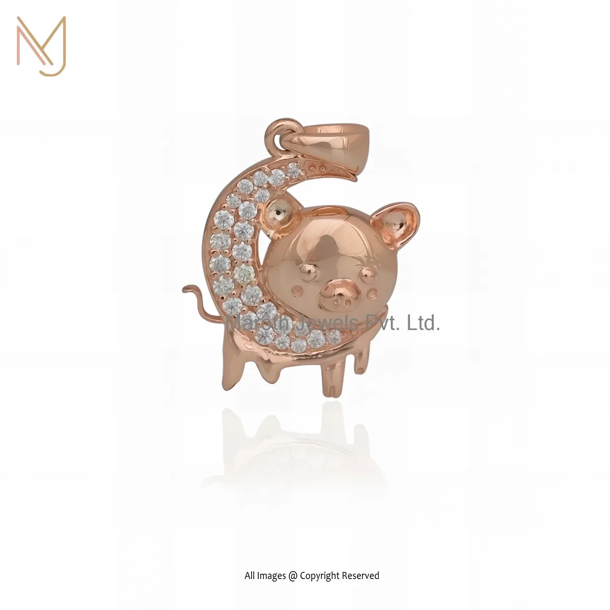 925 Silver Rose Gold Plated Moissanite Moon Pig Pendant Custom Jewelry