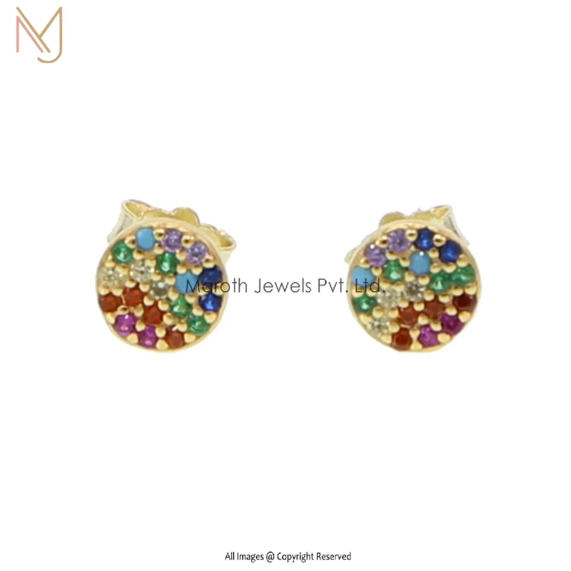 925 Silver Multi Color Gemstone Stud Earring Jewelry Manufacturer