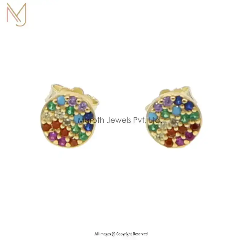 925 Silver Multi Color Gemstone Stud Earring Jewelry Manufacturer