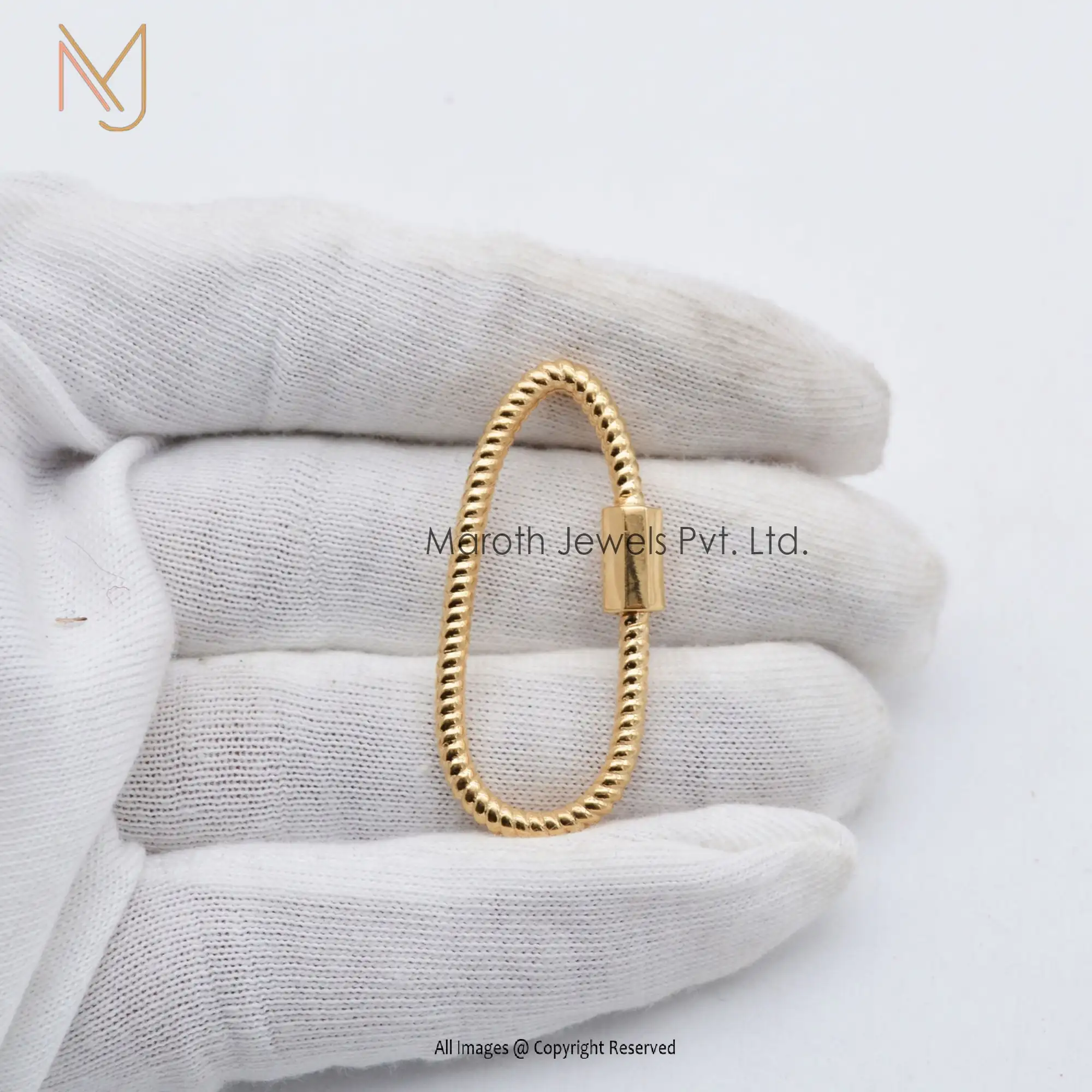 925 Silver  Yellow Gold Plated Wire Nut Carabiner Lock Jewelry Wholesale
