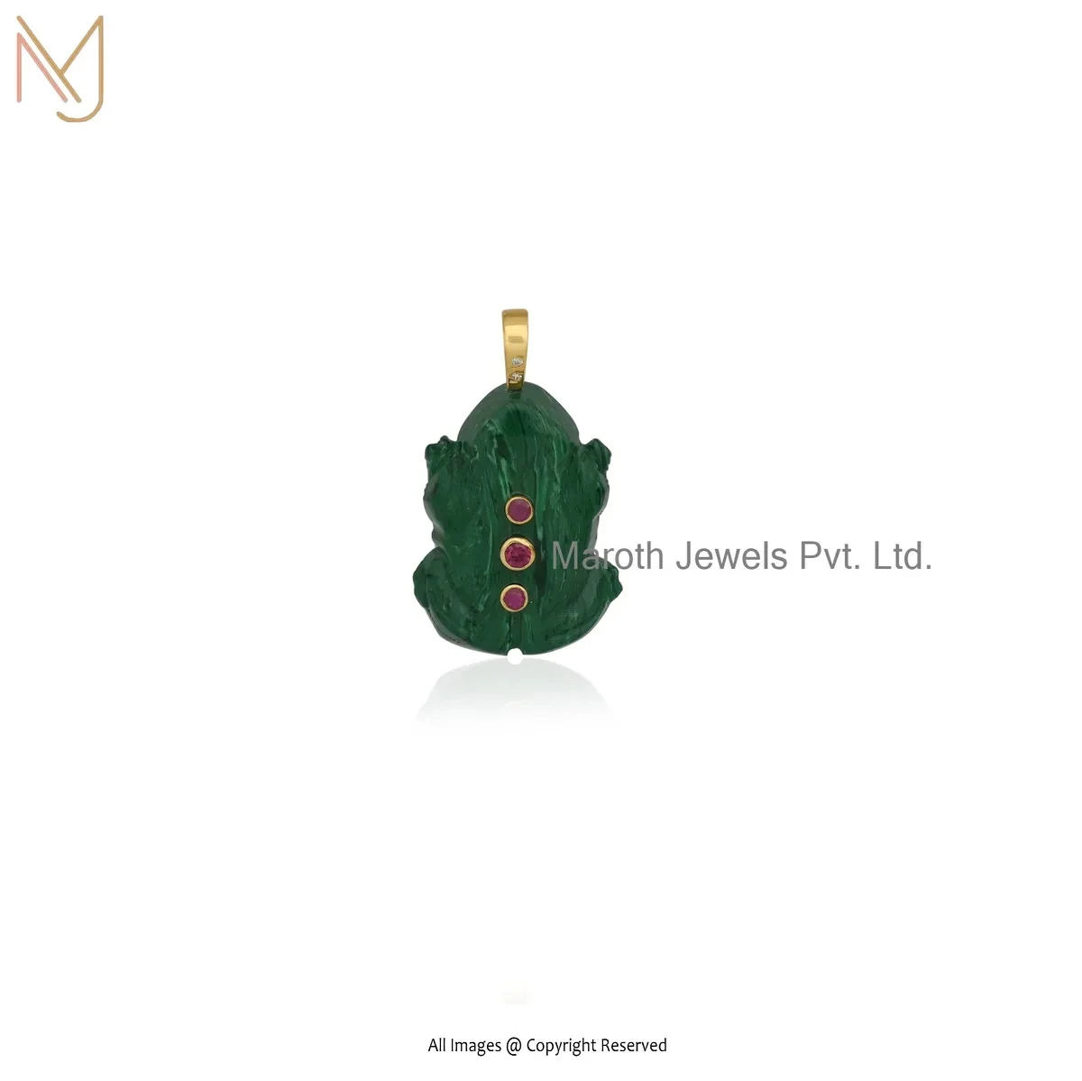925 Silver Yellow Gold Plated Ruby Cubic Zircon & Malachite Frog Pendant Manufacturer