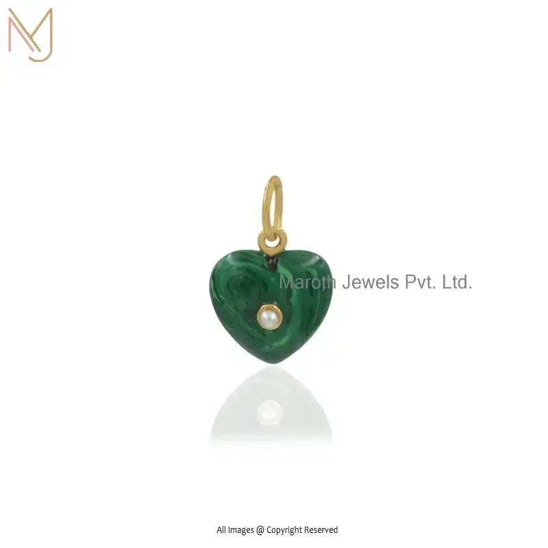 Wholesale 14K Yellow Gold Lapiz Lazuli & Yellow Cubic Zircon Heart Gemstone Pendant