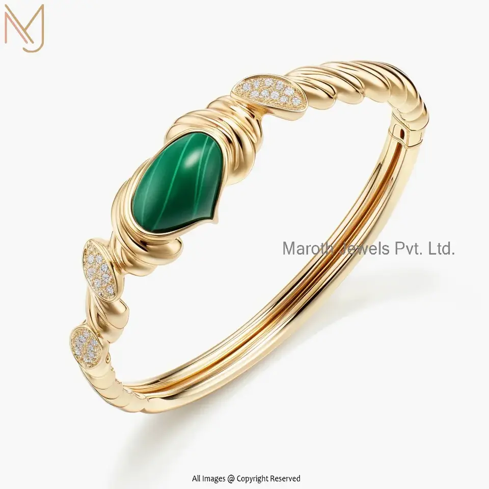 Wholesale 14K Yellow Gold Cubic Zircon And Malachite Bangle