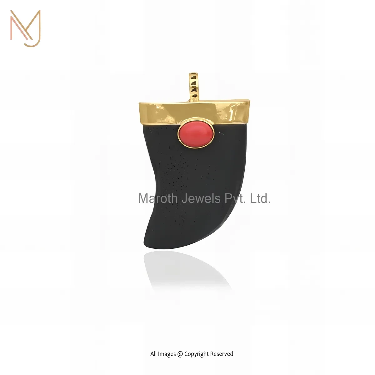 925 Silver Yellow Gold Plated Black Enamel Gemstone Horn Pendant Custom Jewelry