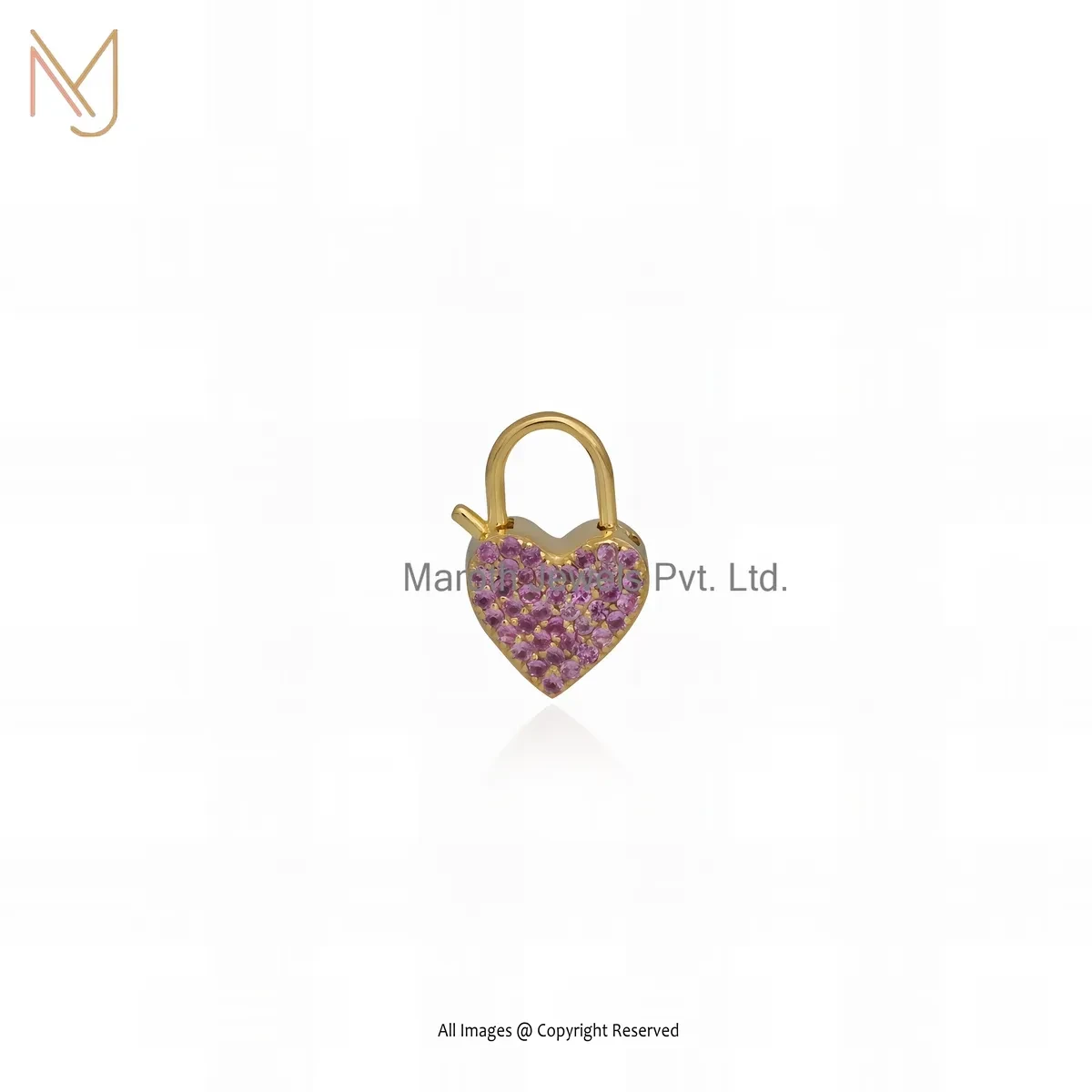 925 Silver Yellow Gold Plated Ruby Heart Padlock Pendant Custom Jewelry