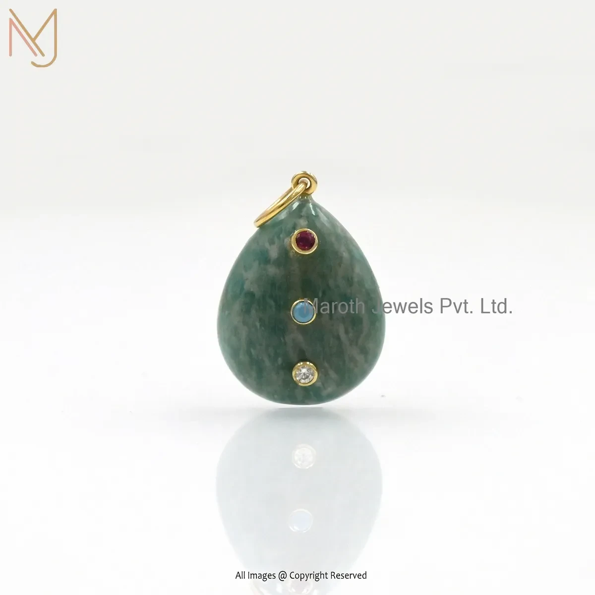Private Lable 925 Sterling Silver Yellow Gold Plated Amazonite Multi Gemstone Teardrop Pendant