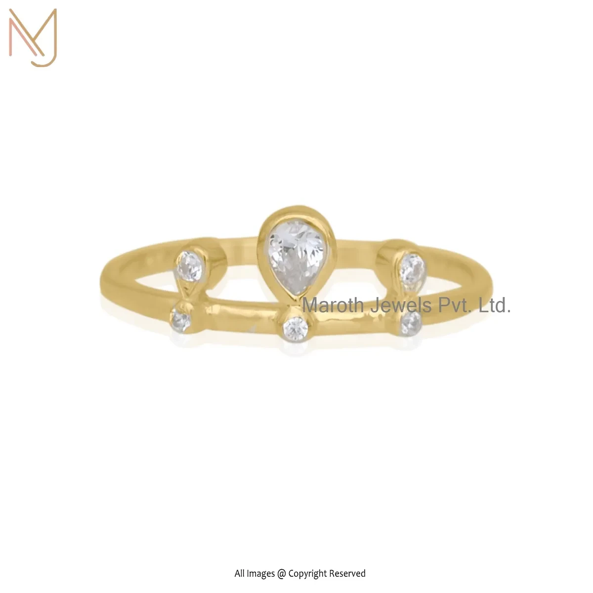 Wholesale 925 Sterling Silver Yellow Gold Plated Round White CZ Diamond Dangle Ring