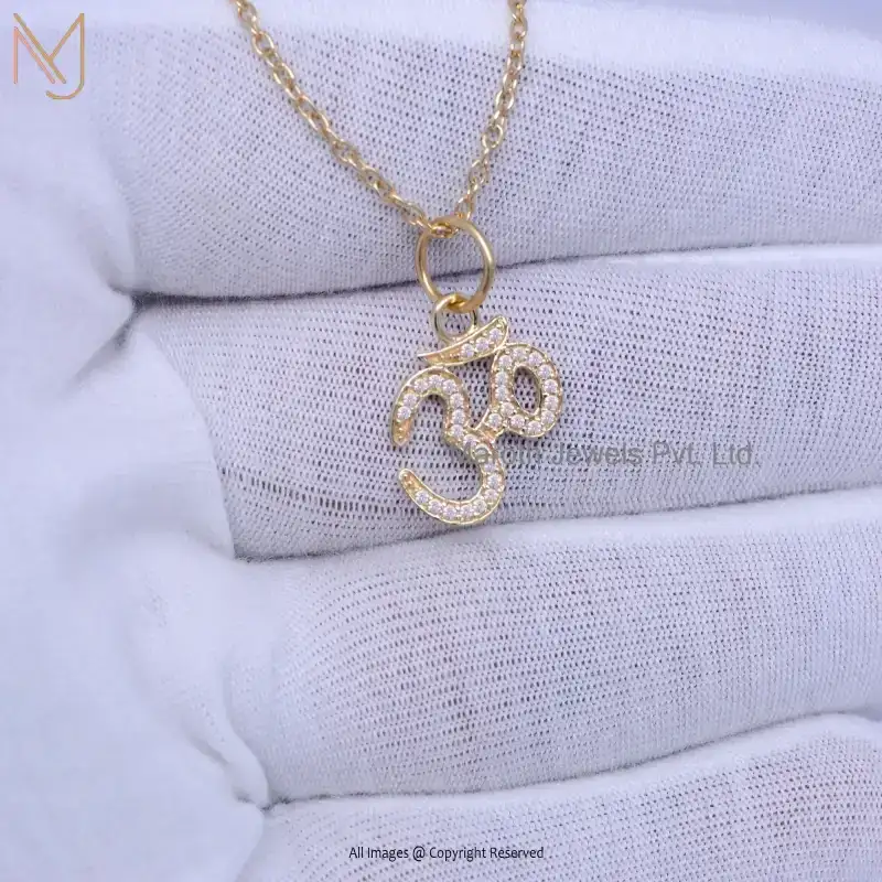 925 Silver Yellow Gold Plated Diamond Sacred OM Pendant Jewelry Manfcaturer