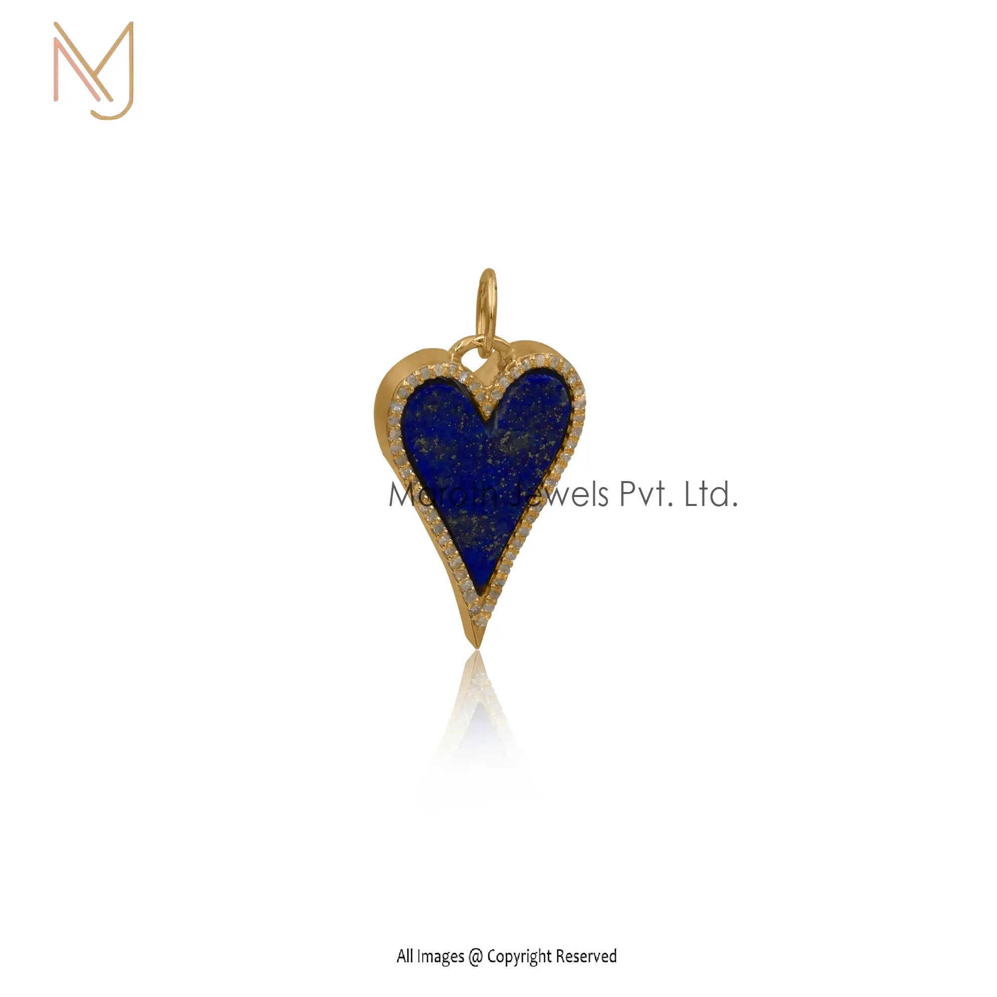 925 Silver Yellow Gold Diamond and Lapis Lazuli Heart Pendant Manufacturer