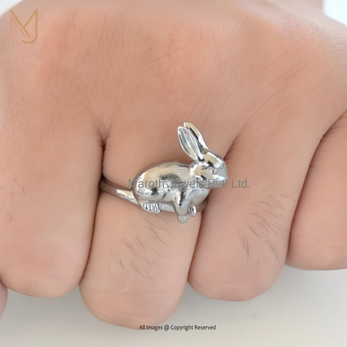 14K White Gold Rabbit Ring Jewelry Supplier