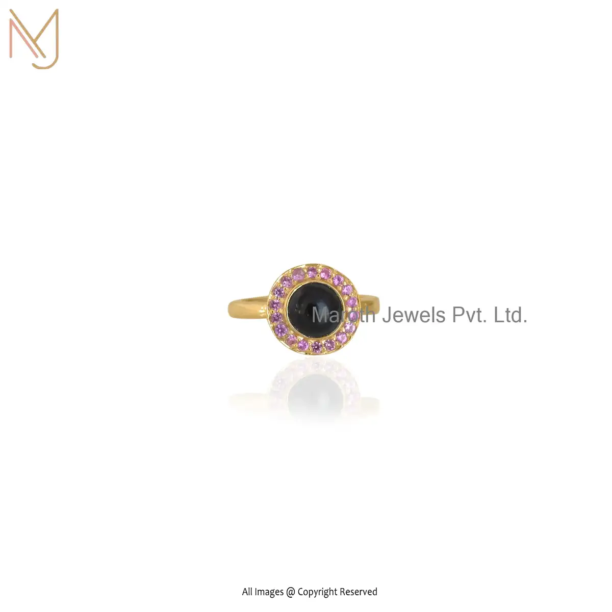 Private Label 925 Silver Black Onyx & Pink Onyx Ring