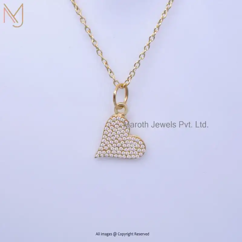 Private Lable 925 Silver Yellow Gold Plated Diamond Tilted Heart Pendant Jewelry