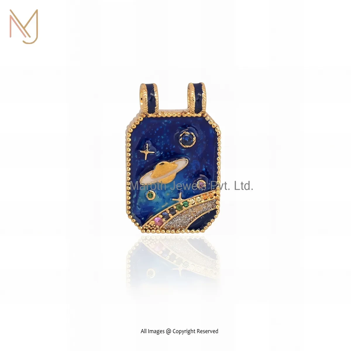 925 Silver Yellow Gold Plated Enamel & Multi Gemstone Tarot Card Pendant Manfacturer