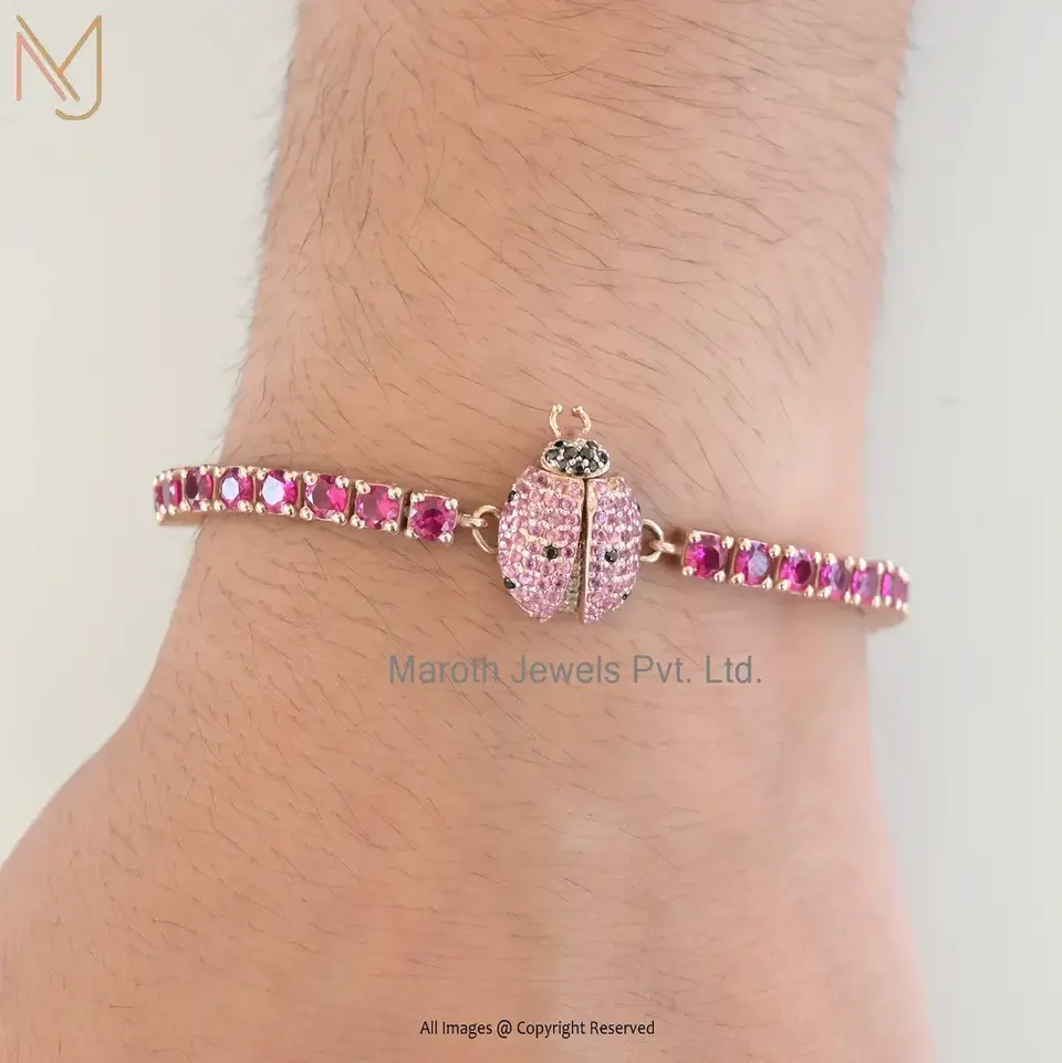 Wholesale 14K Rose Gold Multi Cubic Zircon Ladybug Charm Bracelet