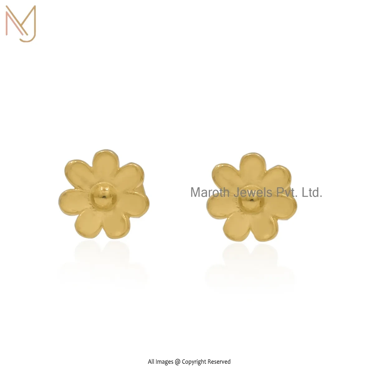 14K Yellow Gold Flower Stud Earring Custom Jewelry