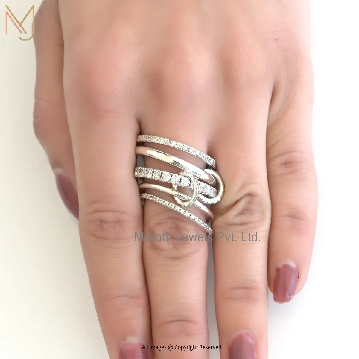 925 Silver Natural Silver Plated Cubic Zircon Connector Band Ring Manufacturer