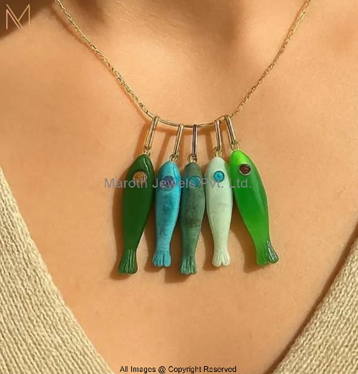 925 Silver Natural Silver Plated Carved Gemstone Fish Charm Pendant Custom Jewelry