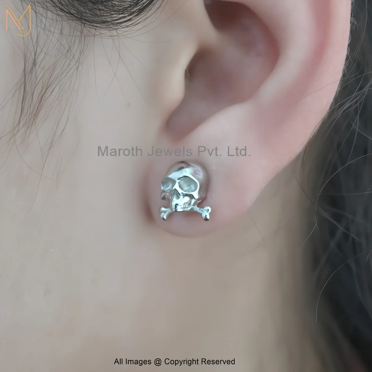 925 Silver Natural Silver Plated Skull Stud Earring Jewelry Supplier