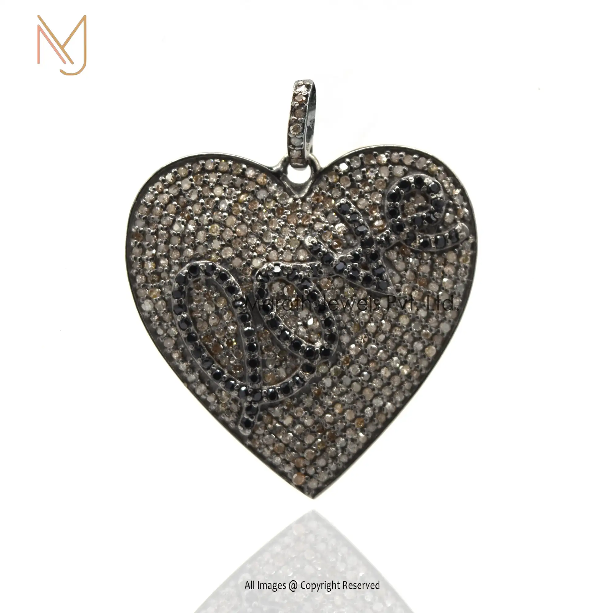 925 Silver Rhodium Plated Black Diamond Lover IN Heart Silver Pendant Manufacturer