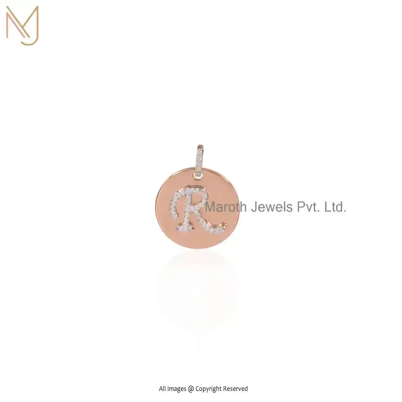 Wholesale 925 Silver Rose Gold Plated Cubic Zircon Round Shape Alphabet Gemstone Charm Pendant