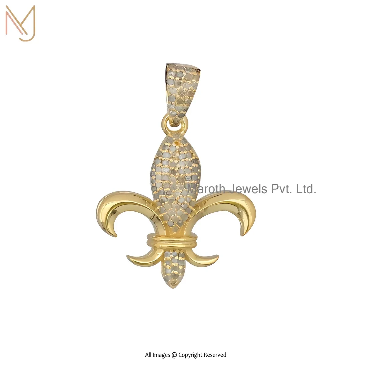 925 Silver Yellow Gold Plated Diamond Swarovski Crystal Fleur de lis Pendant Custom Jewelry