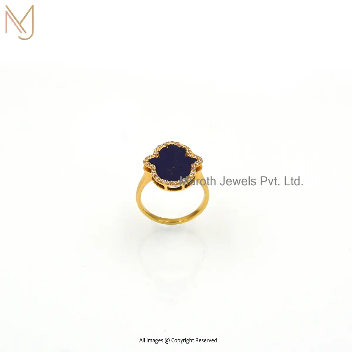 925 Silver Yellow Gold Lapiz Lazuli Hamsa Hand Ring Jewelry Supplier