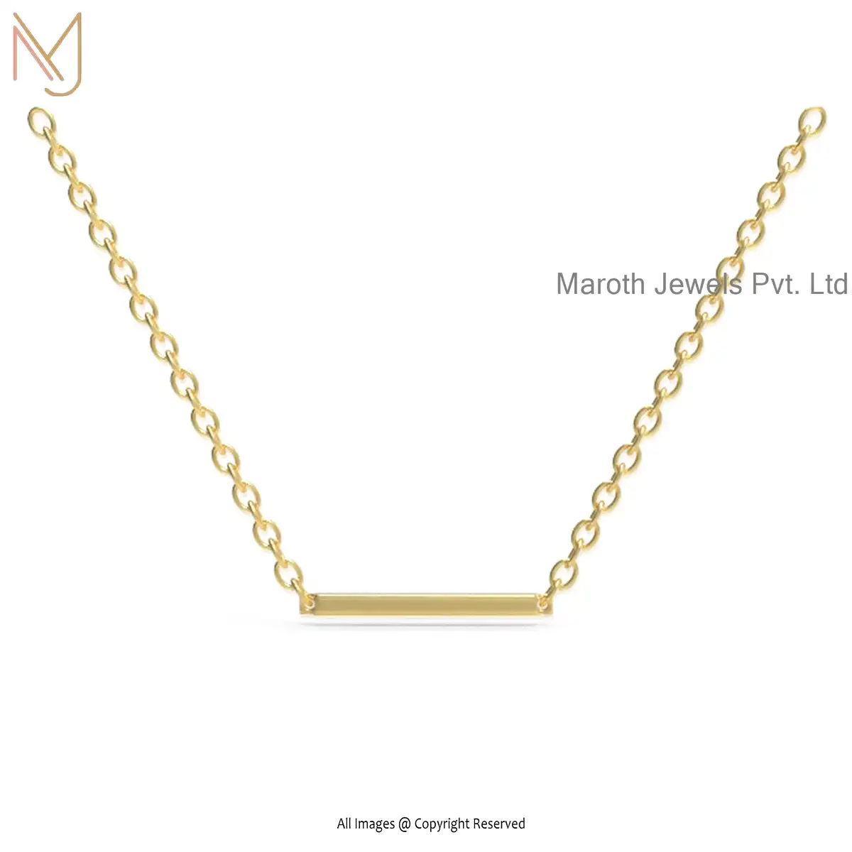 Wholesale 925 Silver Yellow Gold Plated Bar Pendant Chain Necklace Jewelry