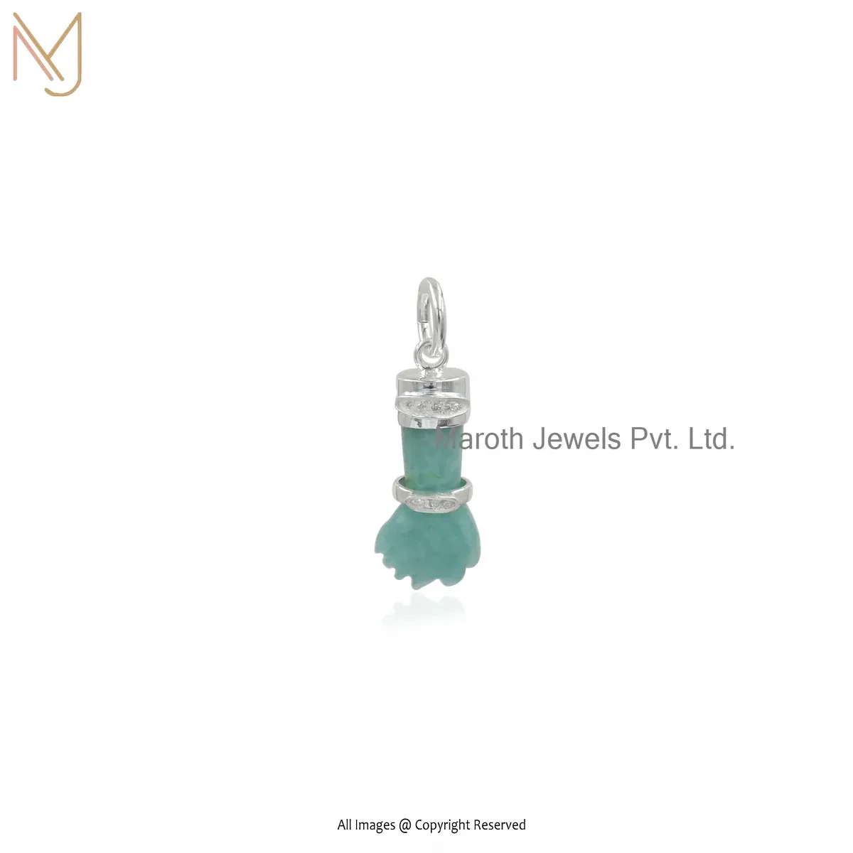 925 Silver Natural Silver Plated Moissanite & Amazonite Figa Pendant Custom Jewelry