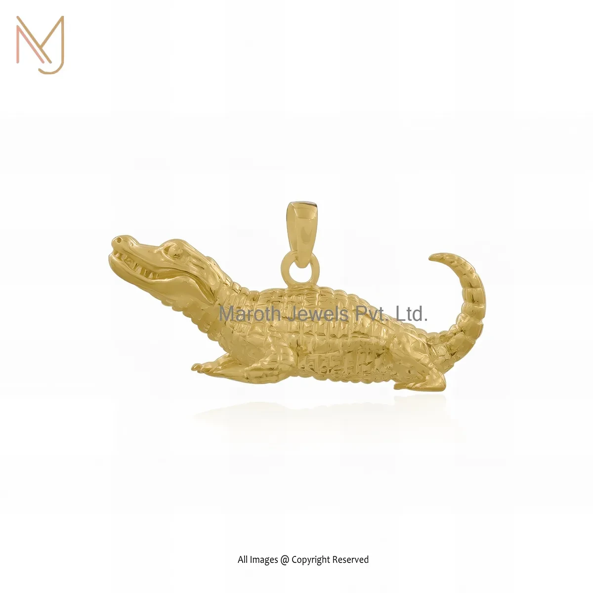 14K Yellow Gold Alligator Charm Pendant Jewelry Supplier