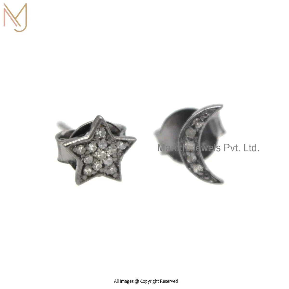 925 Silver Rhodium Plated Pave Diamond Star Moon Stud Earring Manufacturer