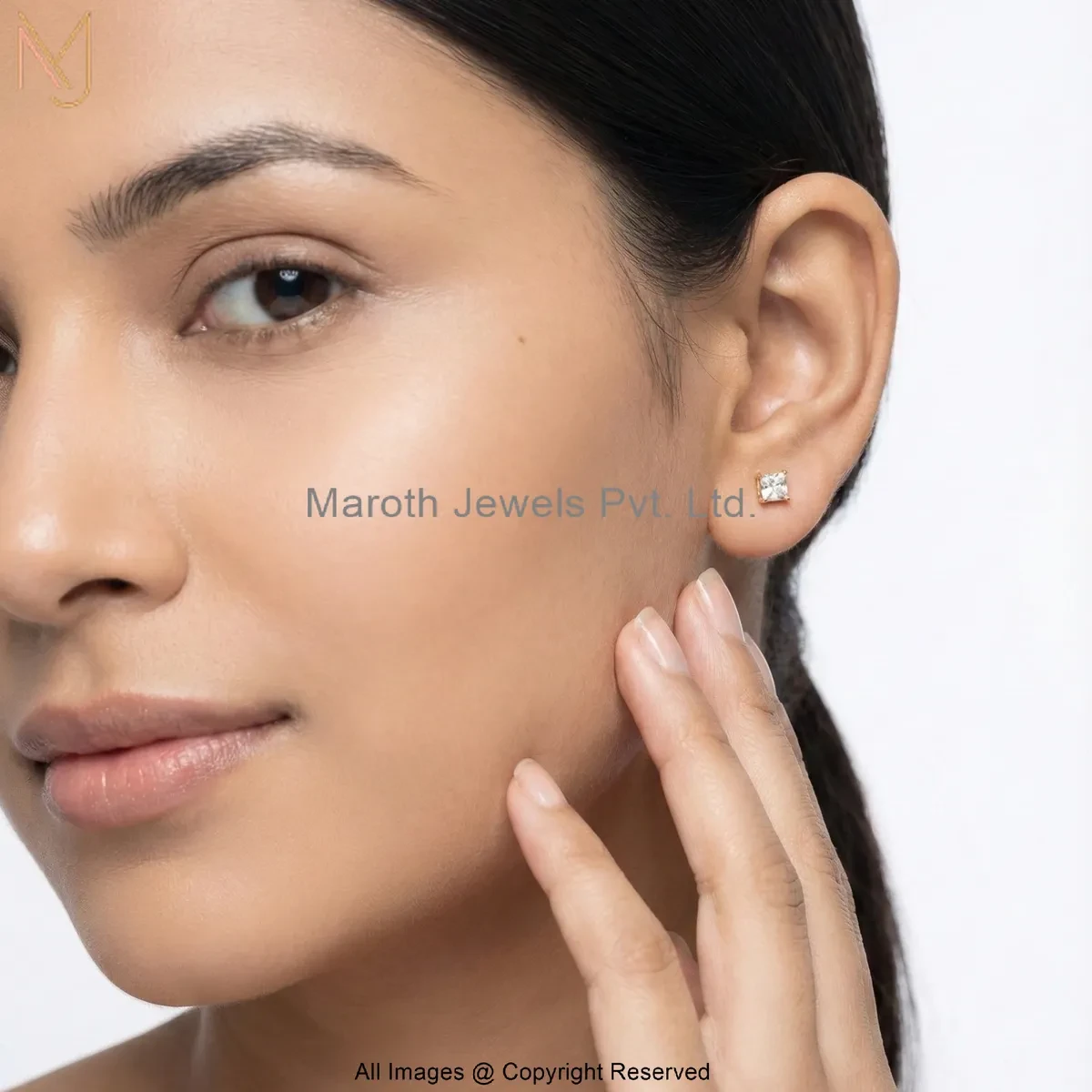 14K Yellow Gold Cubic Zircon Princess-Cut Diamond Stud Earring Manufacturer