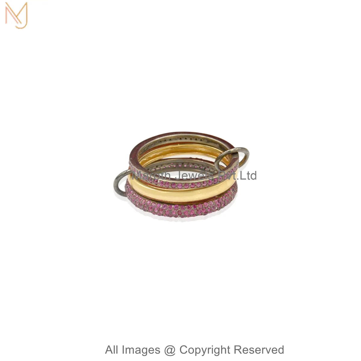 Private Label 14K Yellow Gold Diamond Cubic Zircon Gemstone Multi-Link Connector Ring