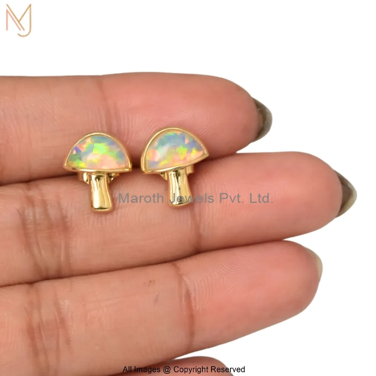 14K Yellow Gold Ethiopian Opal Mushroom Stud Earring Manufacturer