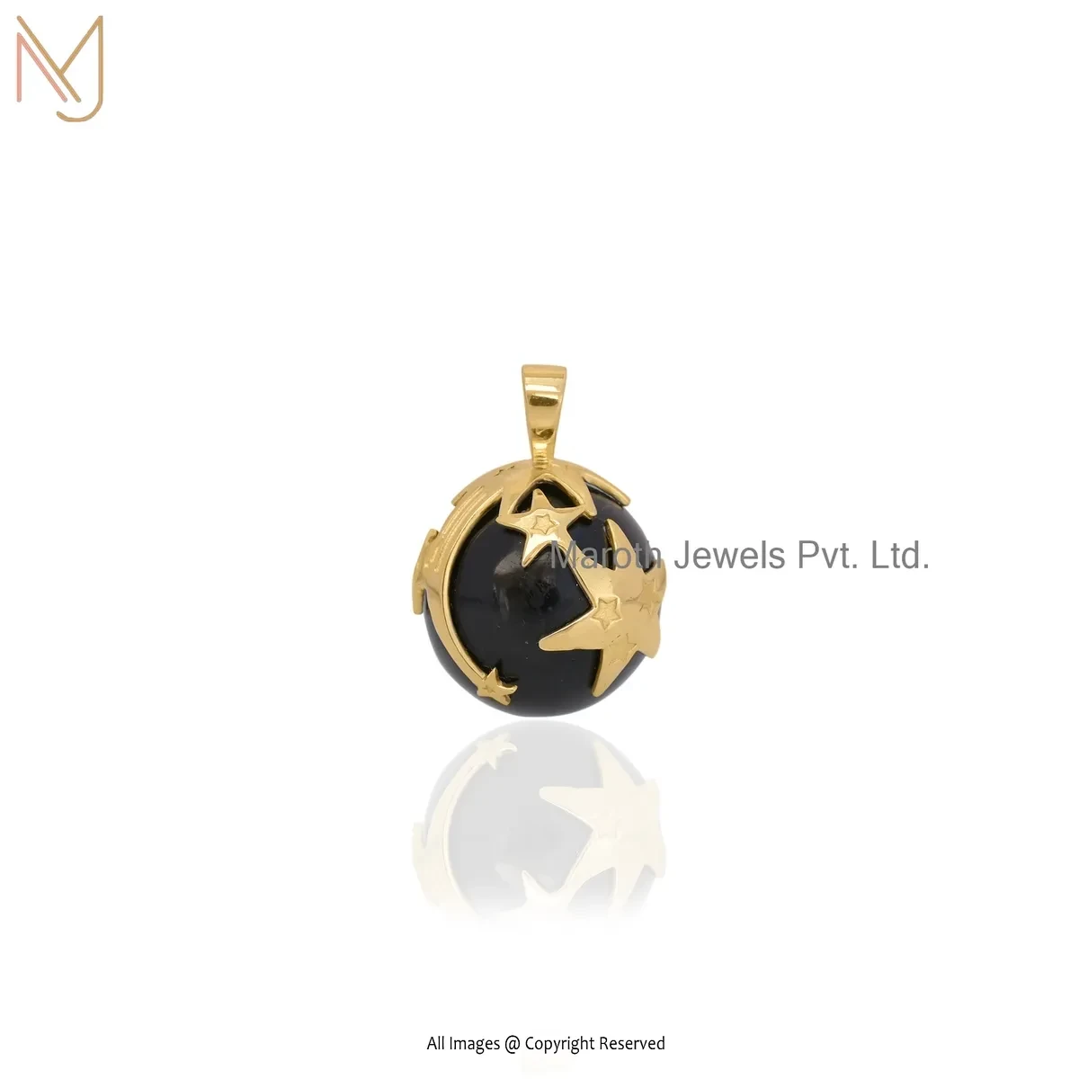 925 Silver Yellow Gold Plated Black Onyx Ball Star Pendant Jewelry Supplier