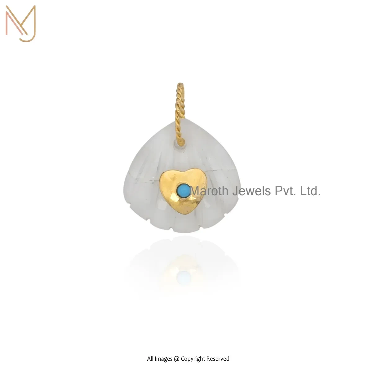 Wholesale 925 Silver Yellow Gold Plated Moonstone And Turquiose Gemstone Shell Pendant