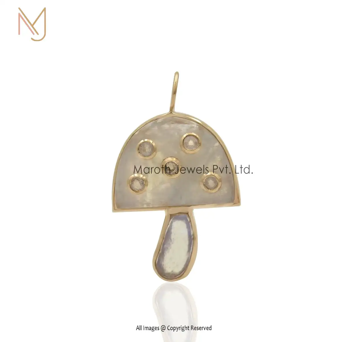 18K Yellow Gold Moonstone Base And Bezel Stone Mushroom Manufacturer