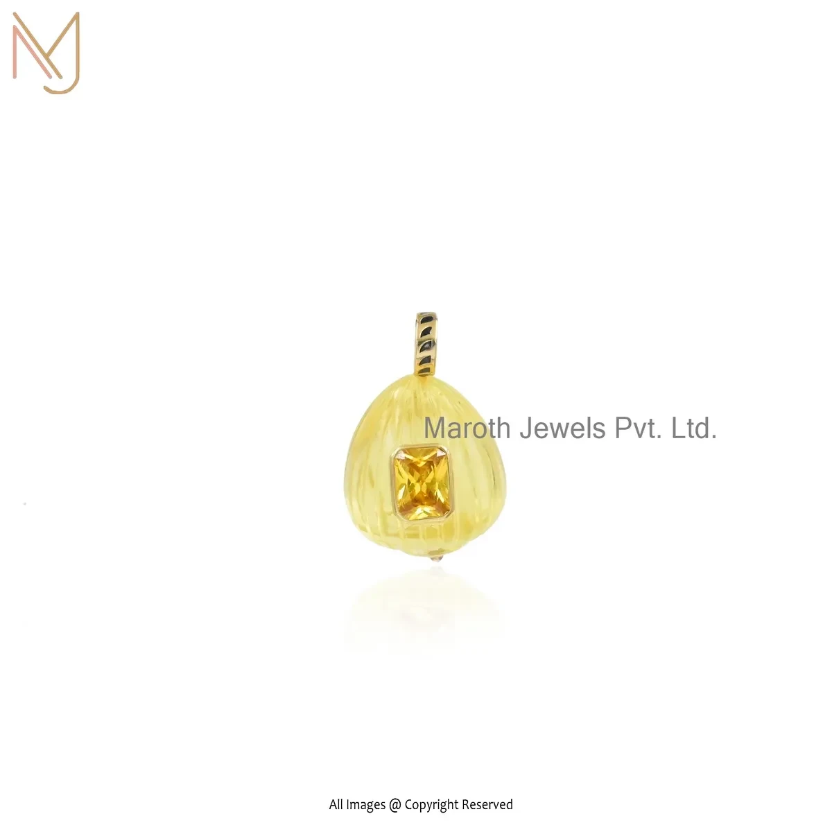 Wholesale 925 Silver Yellow Gold Plated Diamond Black Enamel & Citrine Gemstone Pendant